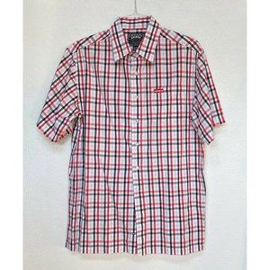 Avirex L Shirt Button Up Red‎ Black Plaid Check Short Sleeve Classic Academia